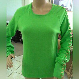 LUX J. McLaughlin Green PULLOVER SWEATER BUTTONS DOWN SLEEVE SZ.MED SOFT LOVELY